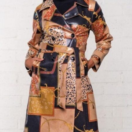 Patchwork Style Scarf Print Trench Coat