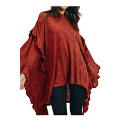Lightweight Ruffed Flowing Poncho with Hoodie