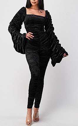Luxurious Velvet Bell Sleeve Jumpsuit