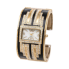 Black Enamel And Gold Tones Thick Art Deco Cuff Watch