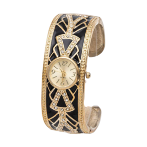 Black Enamel And Gold Tones Art Deco Cuff Watch