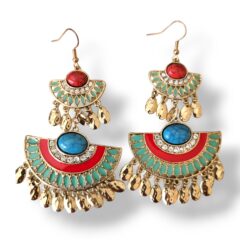Boho Red and Blue Turquoise Statement Drop Earrings