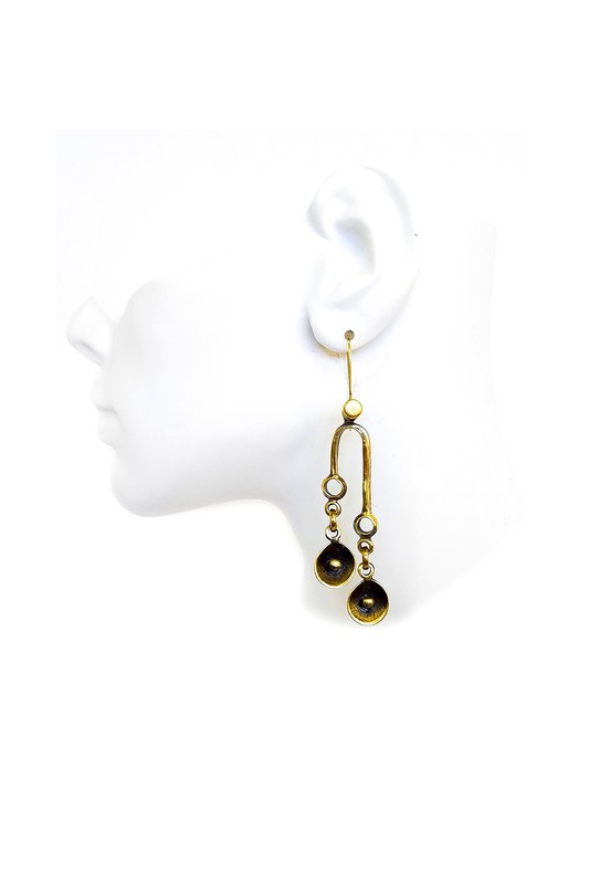 Handmade 2-Tier Turkish Antique Brass Plated Pewter Drop Earrings