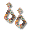 Multi-color Rhinestone Crystals on Geometric Tortoise Pattern Drop Earrings
