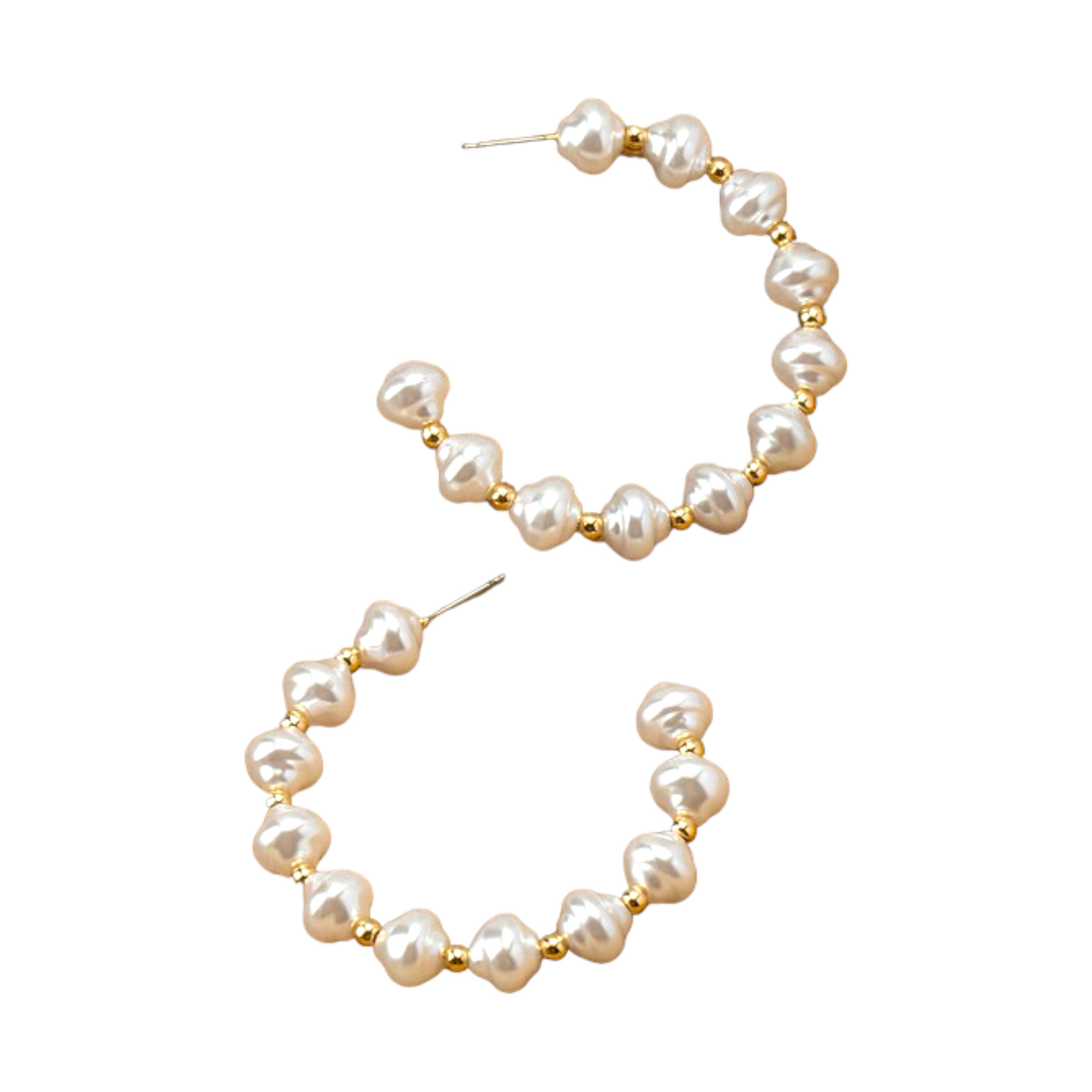 Elegant Faux Pearl Hoop Earrings with Secure Posts